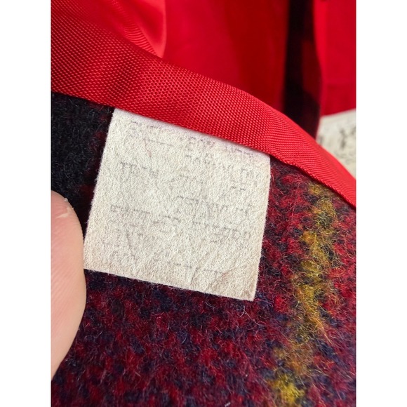 Vintage Fofeld Red Wool Plaid Drawstring Hooded Coat Womens XL-2X Retro Indie - Picture 7 of 8